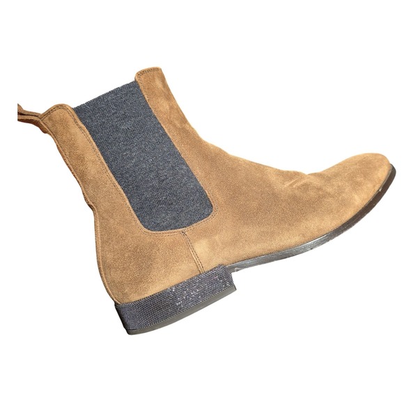 Brunello Cucinelli Monili Heel Suede Ankle Boots Chocolate Brown EU 38 US 8